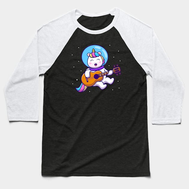 Cute Unicorn Astronaut Playing Guitar Baseball T-Shirt by Catalyst Labs